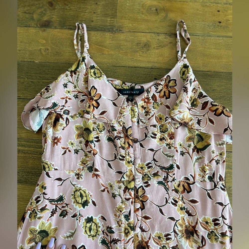 SANCTUARY Rafaella Ruffled Slip Pink Floral Sun Dress Button Closure - Picture 9 of 13